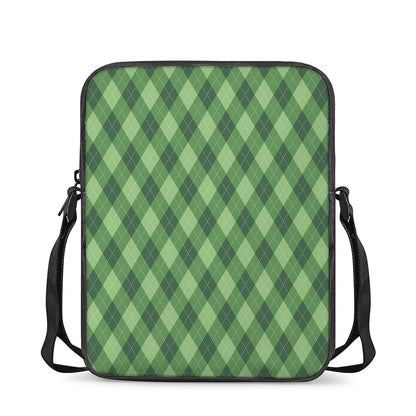 Forest Green Argyle Pattern Print Rectangular Crossbody Bag