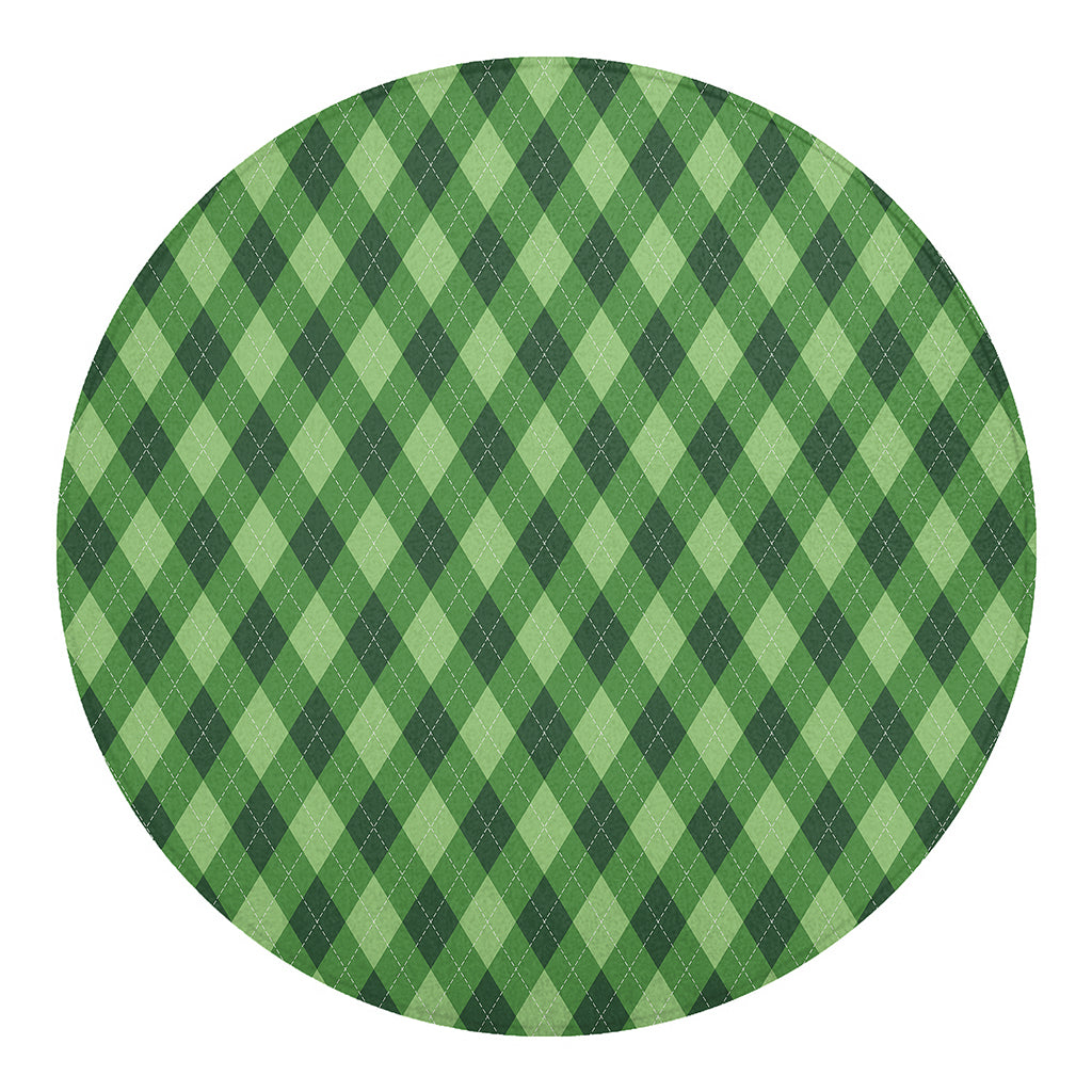Forest Green Argyle Pattern Print Round Blanket