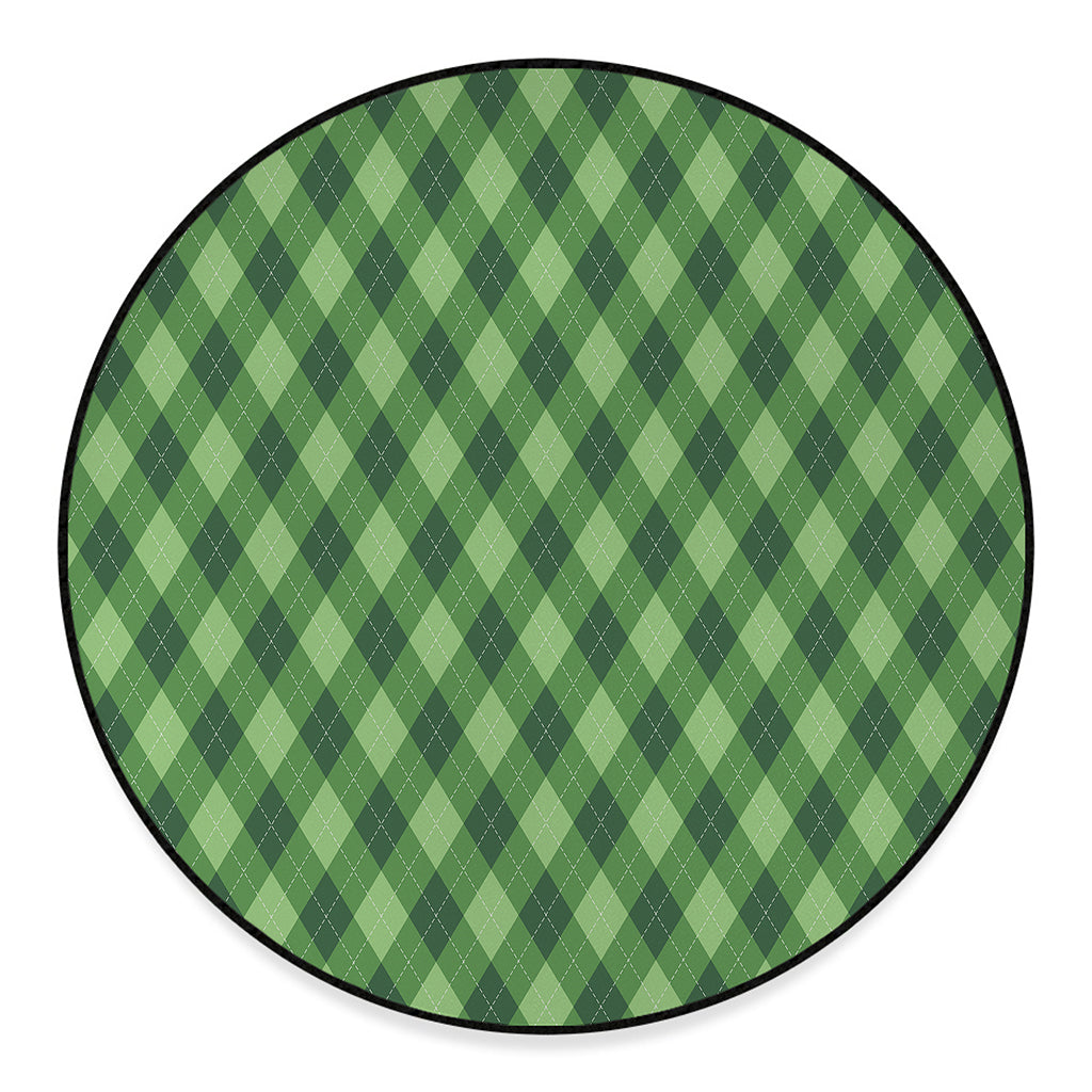 Forest Green Argyle Pattern Print Round Floor Mat
