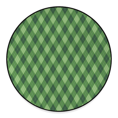 Forest Green Argyle Pattern Print Round Floor Mat