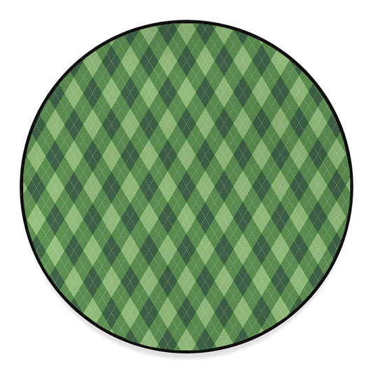 Forest Green Argyle Pattern Print Round Floor Mat
