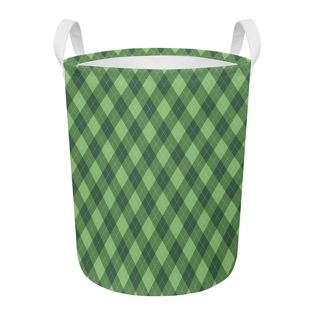 Forest Green Argyle Pattern Print Round Laundry Basket