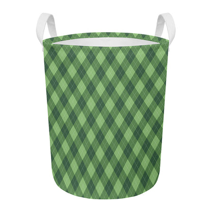 Forest Green Argyle Pattern Print Round Laundry Basket