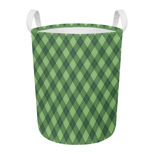 Forest Green Argyle Pattern Print Round Laundry Basket
