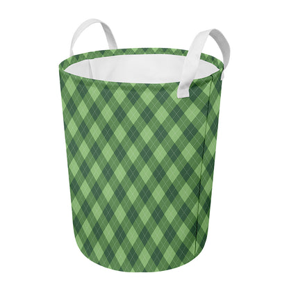 Forest Green Argyle Pattern Print Round Laundry Basket