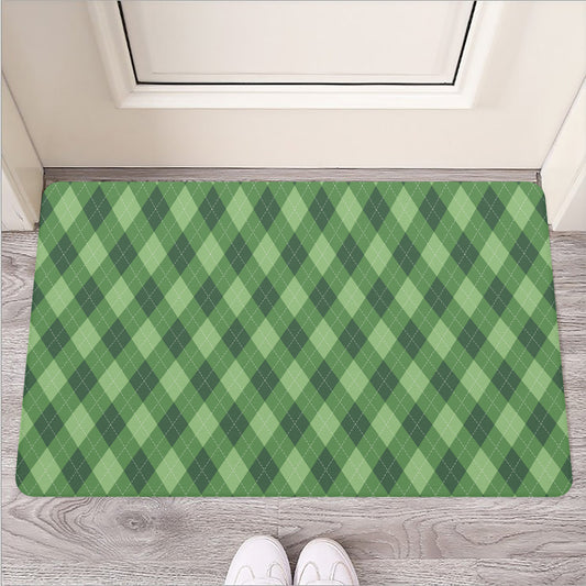 Forest Green Argyle Pattern Print Rubber Doormat
