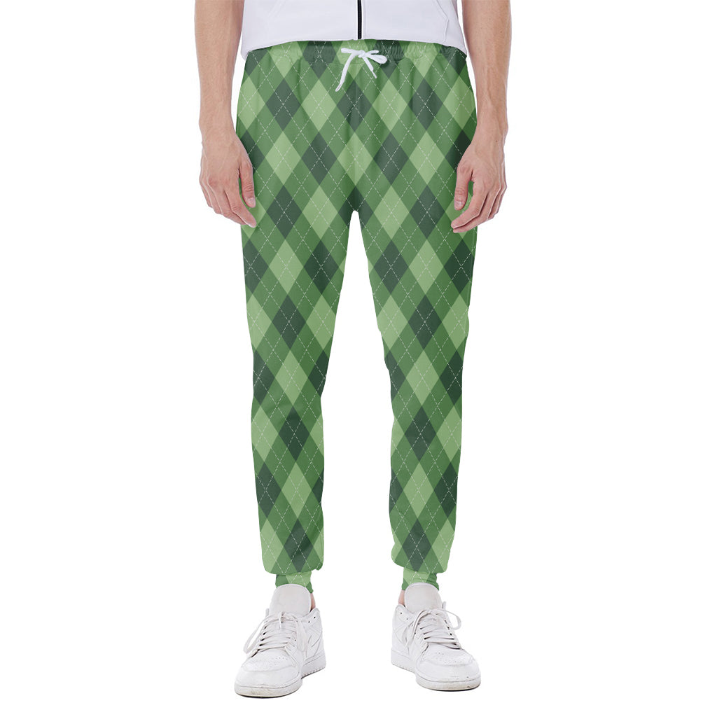 Forest Green Argyle Pattern Print Scuba Joggers