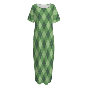 Forest Green Argyle Pattern Print Short Sleeve Long Nightdress