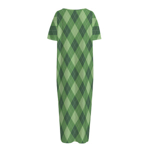 Forest Green Argyle Pattern Print Short Sleeve Long Nightdress