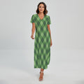 Forest Green Argyle Pattern Print Short Sleeve Maxi Dress
