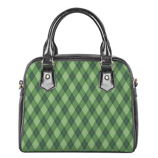 Forest Green Argyle Pattern Print Shoulder Handbag