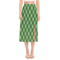 Forest Green Argyle Pattern Print Side Slit Midi Skirt