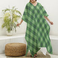 Forest Green Argyle Pattern Print Silk V-Neck Kaftan Dress