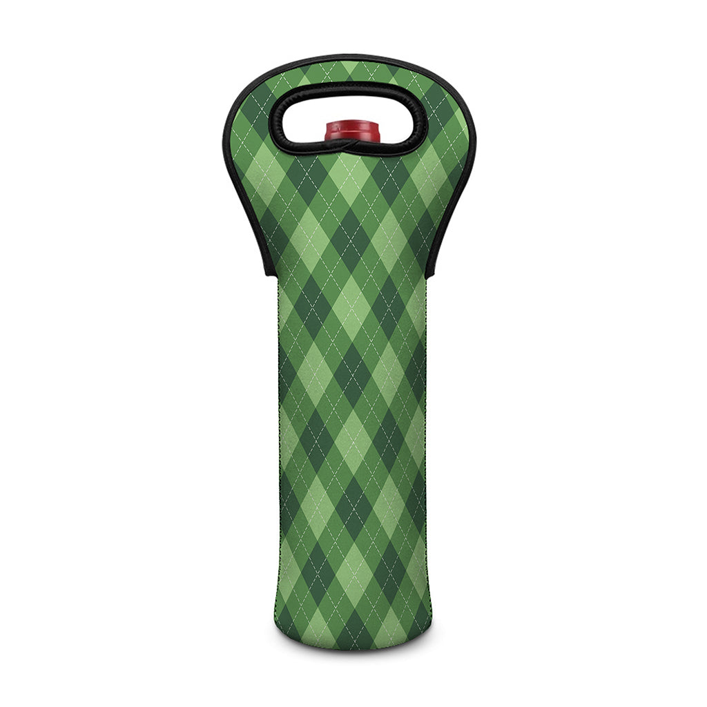 Forest Green Argyle Pattern Print Single Neoprene Wine Tote