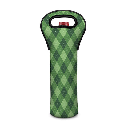 Forest Green Argyle Pattern Print Single Neoprene Wine Tote