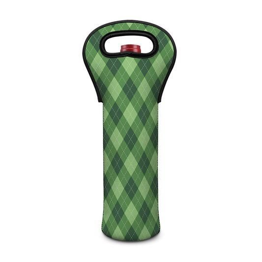 Forest Green Argyle Pattern Print Single Neoprene Wine Tote