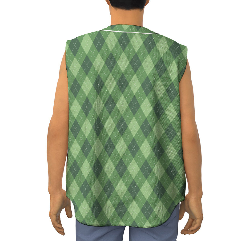 Forest Green Argyle Pattern Print Sleeveless Baseball Jersey