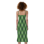 Forest Green Argyle Pattern Print Slim Fit Midi Cami Dress