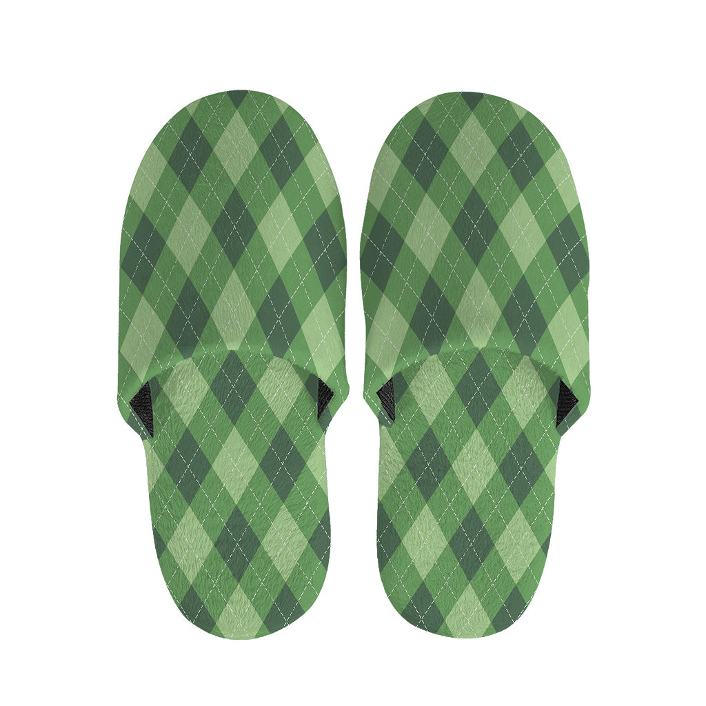 Forest Green Argyle Pattern Print Slippers