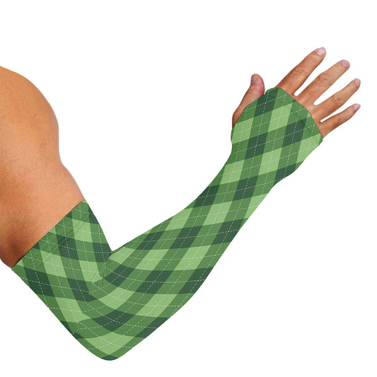 Forest Green Argyle Pattern Print Sun Protection Arm Sleeves