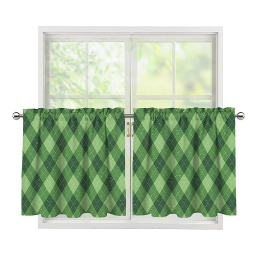 Forest Green Argyle Pattern Print Tier Curtains