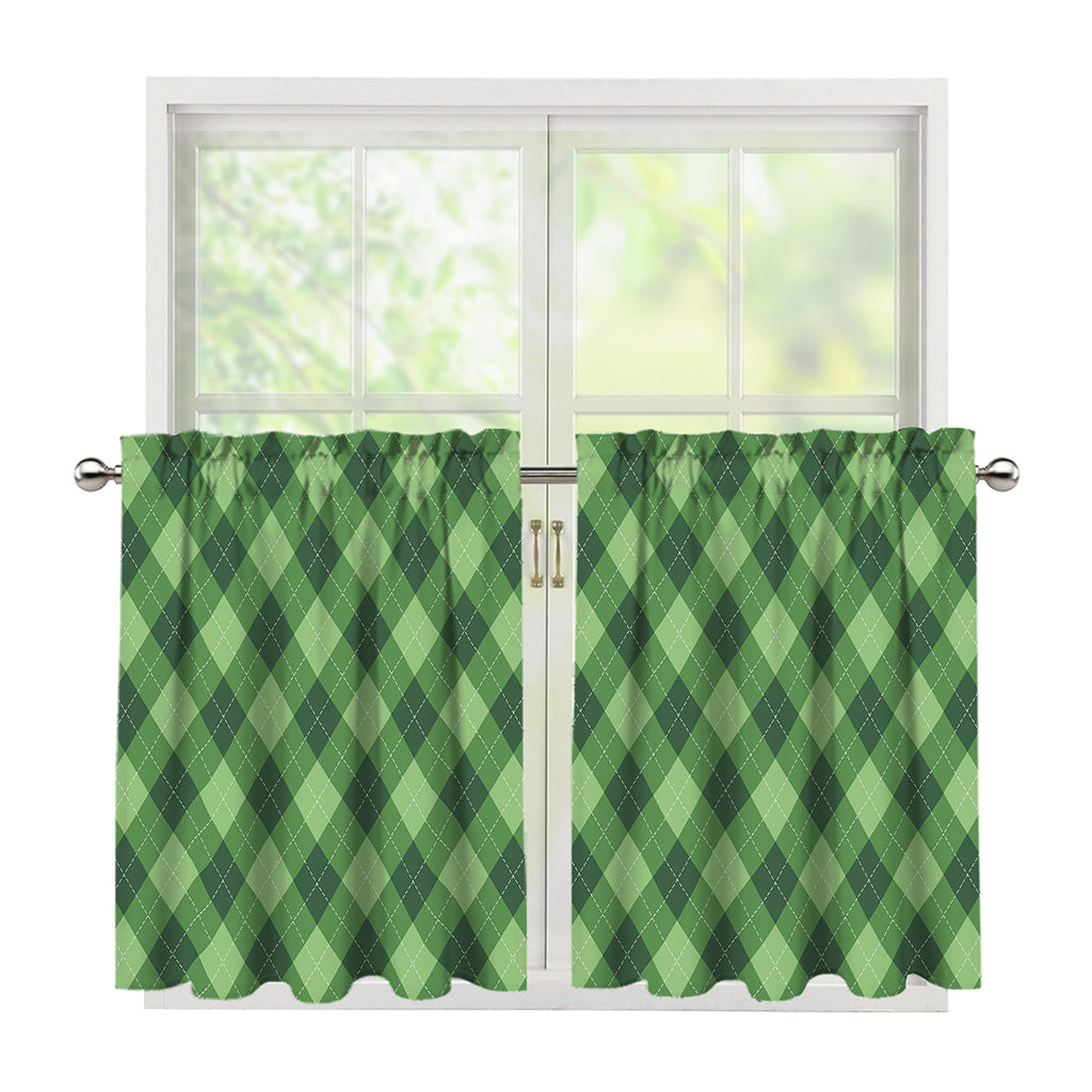 Forest Green Argyle Pattern Print Tier Curtains