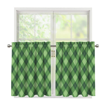 Forest Green Argyle Pattern Print Tier Curtains