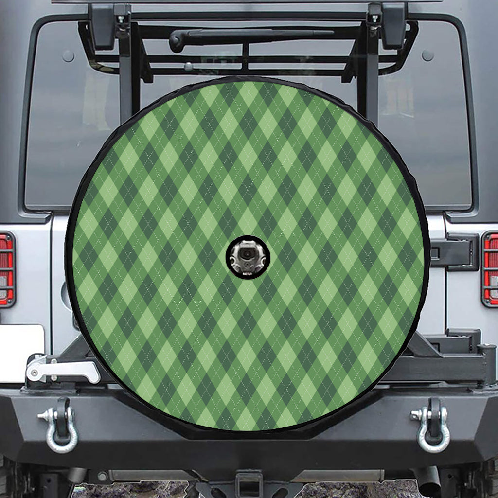 Forest Green Argyle Pattern Print Tire Cover With Camera Hole