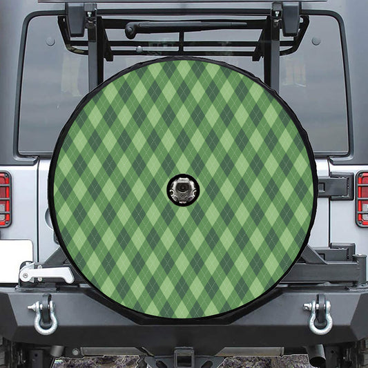 Forest Green Argyle Pattern Print Tire Cover With Camera Hole