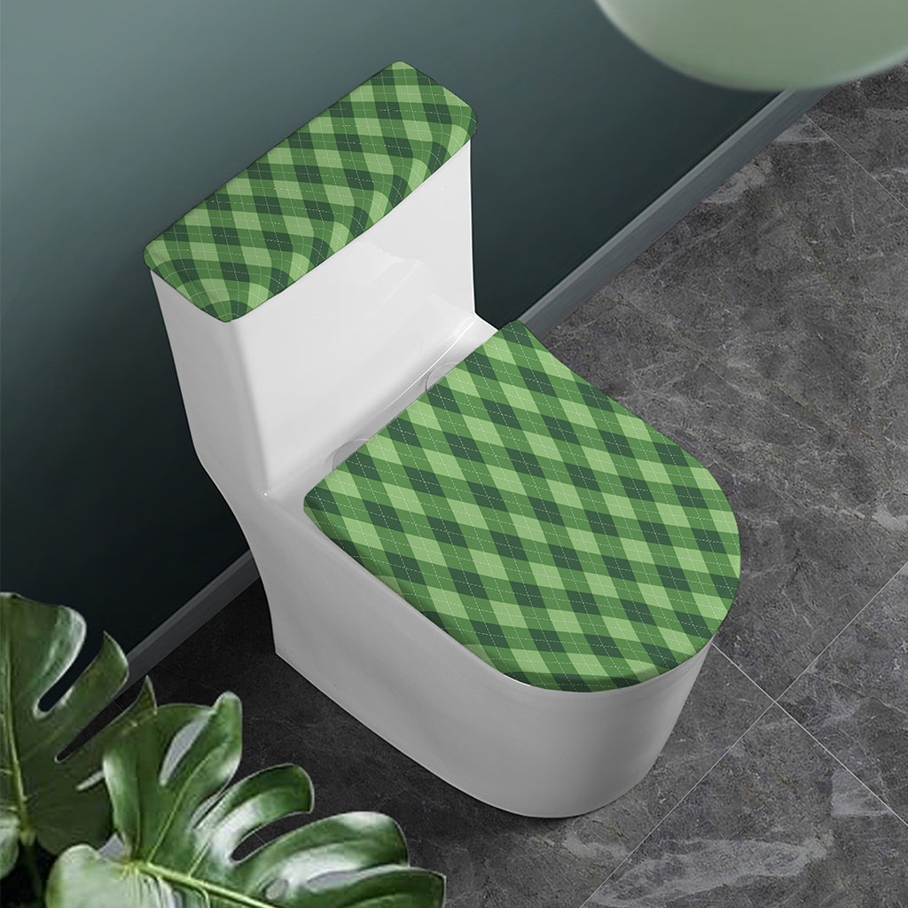 Forest Green Argyle Pattern Print Toilet Lid And Tank Cover Set