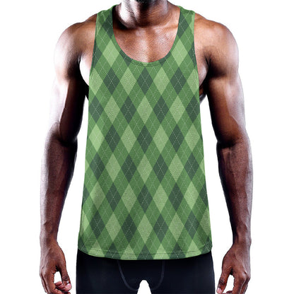 Forest Green Argyle Pattern Print Training Tank Top