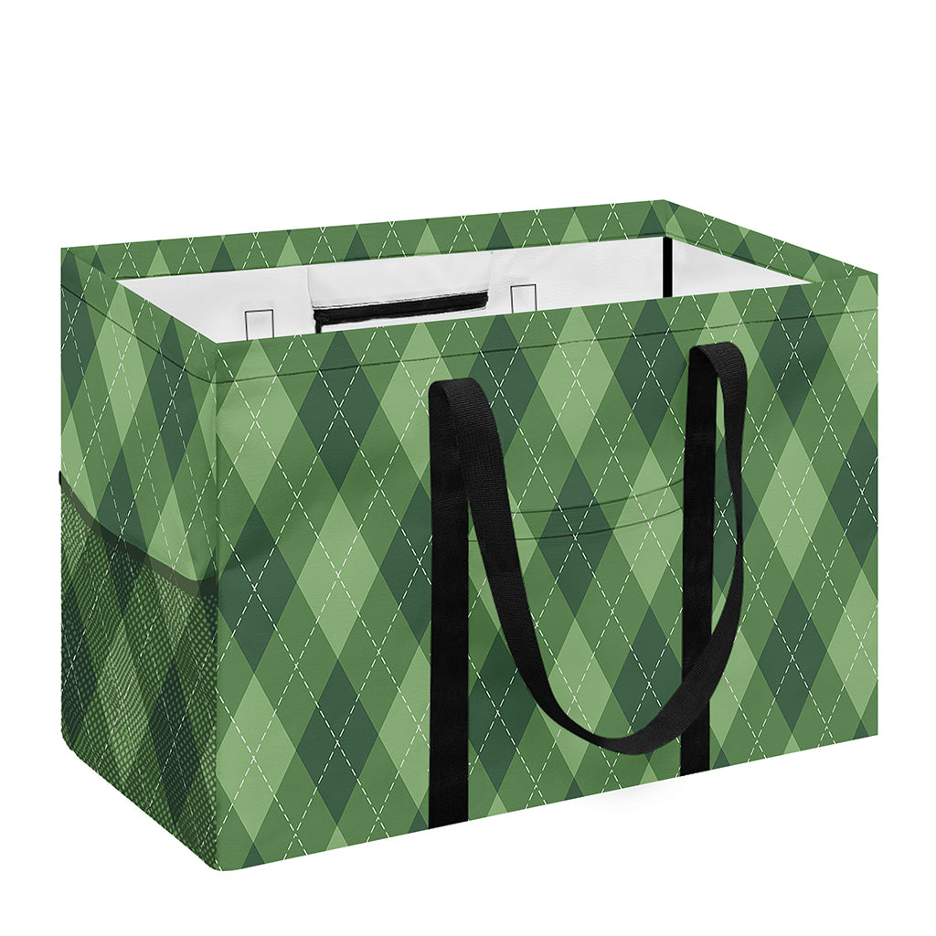 Forest Green Argyle Pattern Print Utility Tote Bag