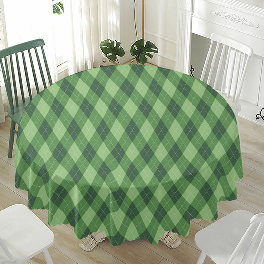 Forest Green Argyle Pattern Print Waterproof Round Tablecloth