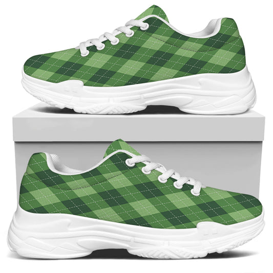Forest Green Argyle Pattern Print White Chunky Shoes