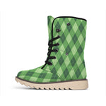 Forest Green Argyle Pattern Print Winter Boots