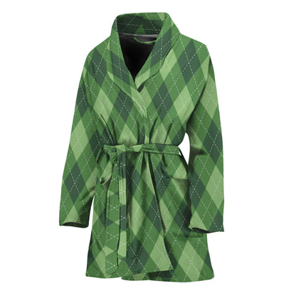 Forest Green Argyle Pattern Print Women's Bathrobe