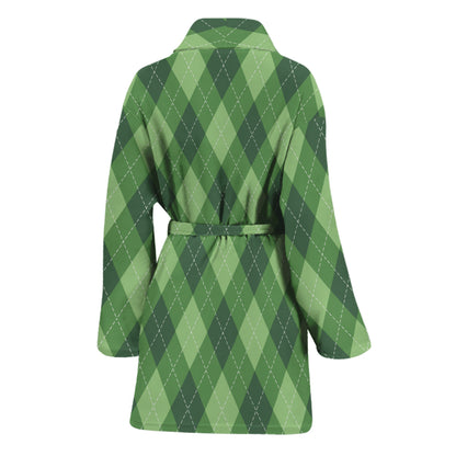 Forest Green Argyle Pattern Print Women's Bathrobe