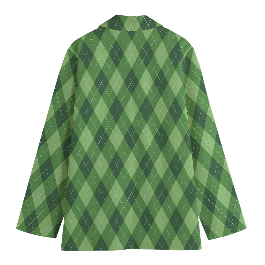 Forest Green Argyle Pattern Print Women's Blazer