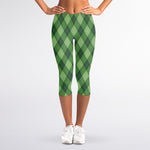 Forest Green Argyle Pattern Print Women's Capri Leggings