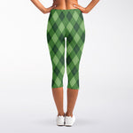 Forest Green Argyle Pattern Print Women's Capri Leggings