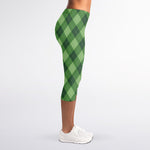 Forest Green Argyle Pattern Print Women's Capri Leggings