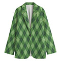 Forest Green Argyle Pattern Print Women's Cotton Blazer