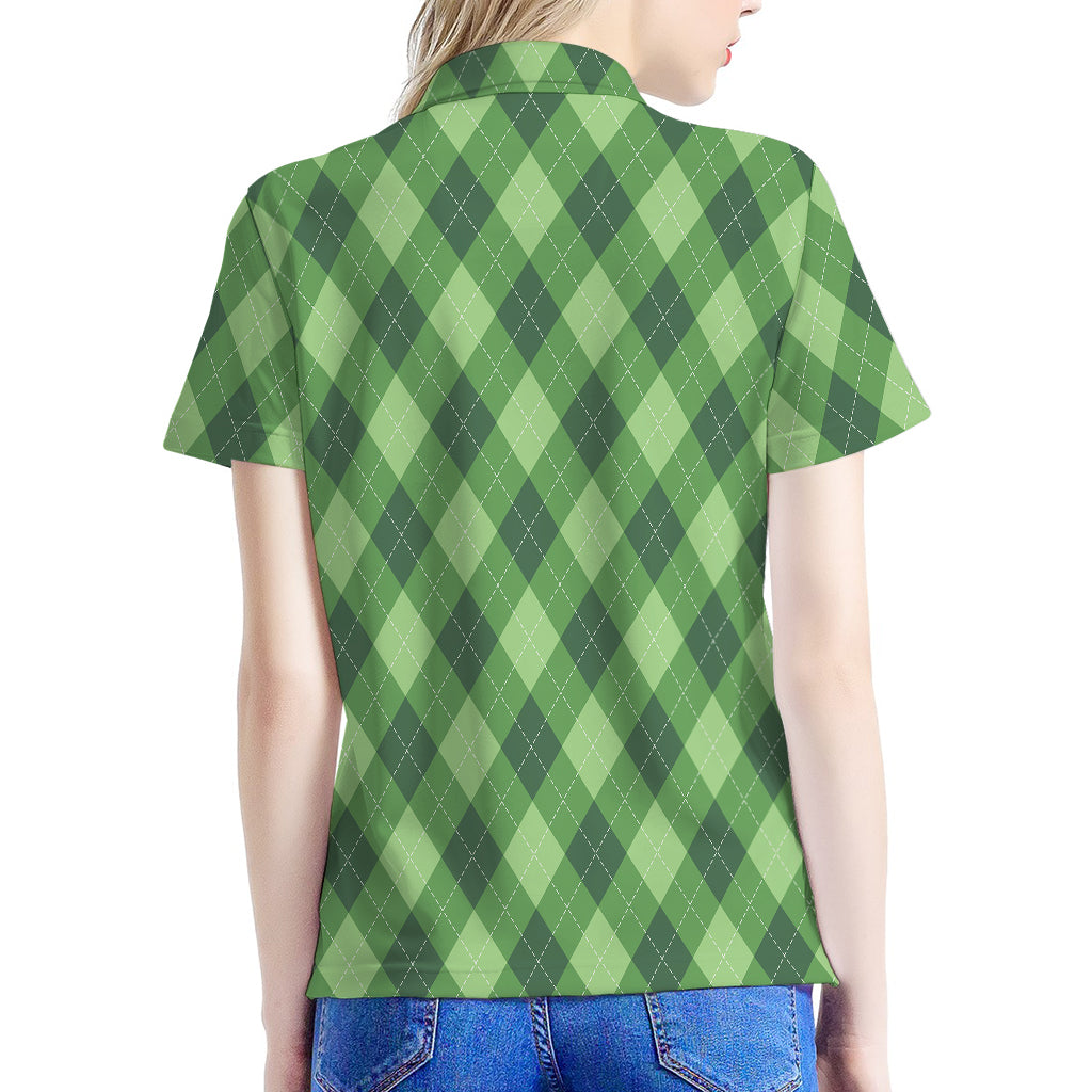 Forest Green Argyle Pattern Print Women's Polo Shirt