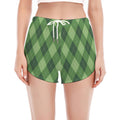Forest Green Argyle Pattern Print Women's Split Running Shorts