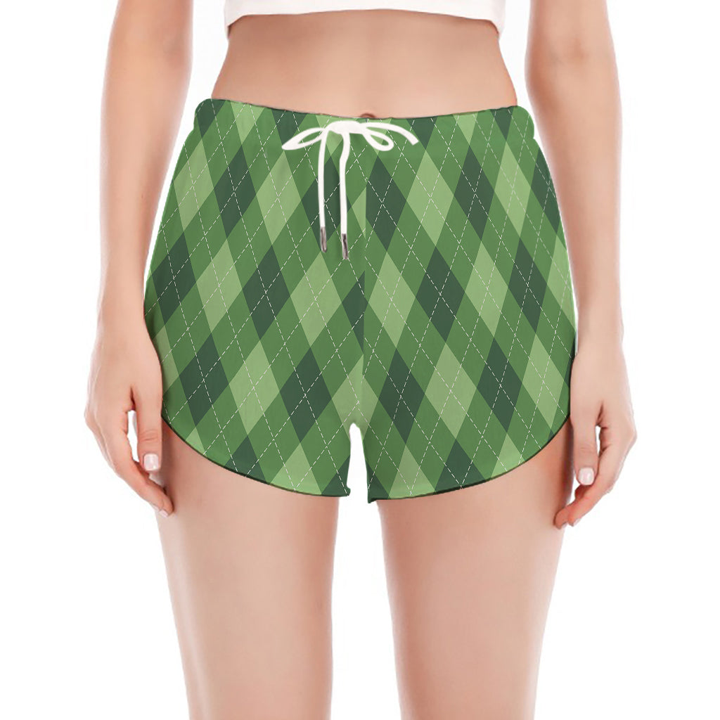 Forest Green Argyle Pattern Print Women's Split Running Shorts