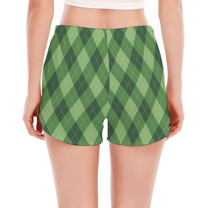 Forest Green Argyle Pattern Print Women's Split Running Shorts
