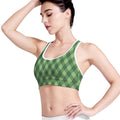 Forest Green Argyle Pattern Print Women's Sports Bra