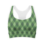 Forest Green Argyle Pattern Print Women's Sports Bra