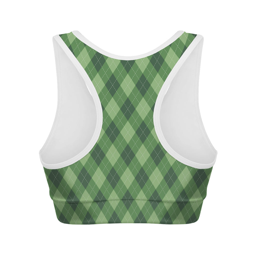 Forest Green Argyle Pattern Print Women's Sports Bra