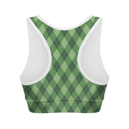 Forest Green Argyle Pattern Print Women's Sports Bra